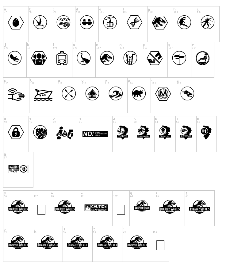 Jurassic World font map
